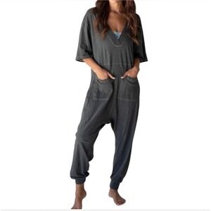 Natural Life Women Large Charlie charcoal gray oversized‎ cotton jumpsuit romper